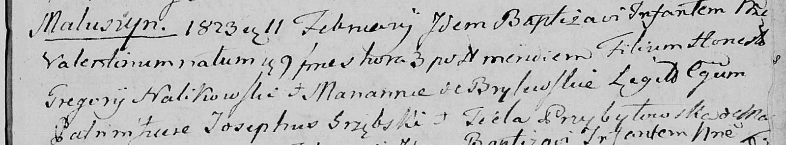 Baptism entry of Walenty Nalikowski, 1823