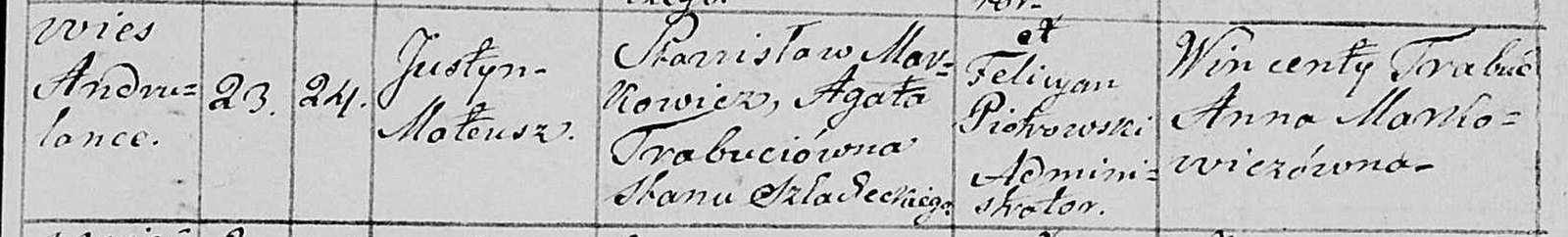 Baptism entry of Justyn Mateusz Markowicz, 1810