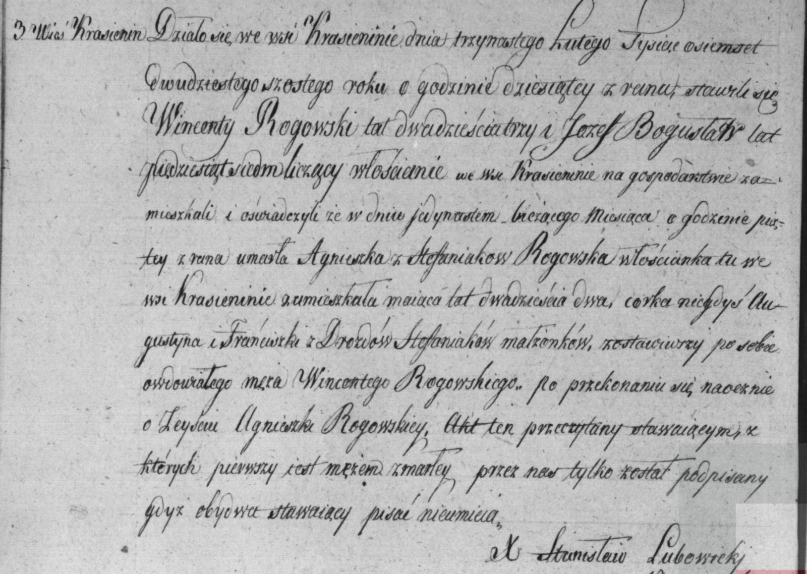 Death record of Agnieszka Rogowska née Stefaniak, Krasienin 1826
