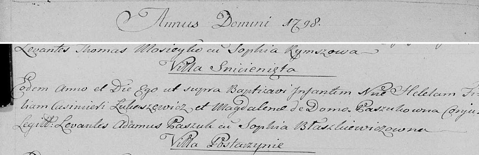 Baptism record of Helena Łukaszewicz, register of the parish of Niestaniszki, 1798