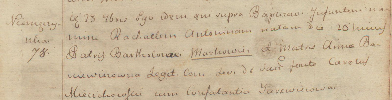 Baptism of Rachela Antonina Markowicz, 23 September 1787