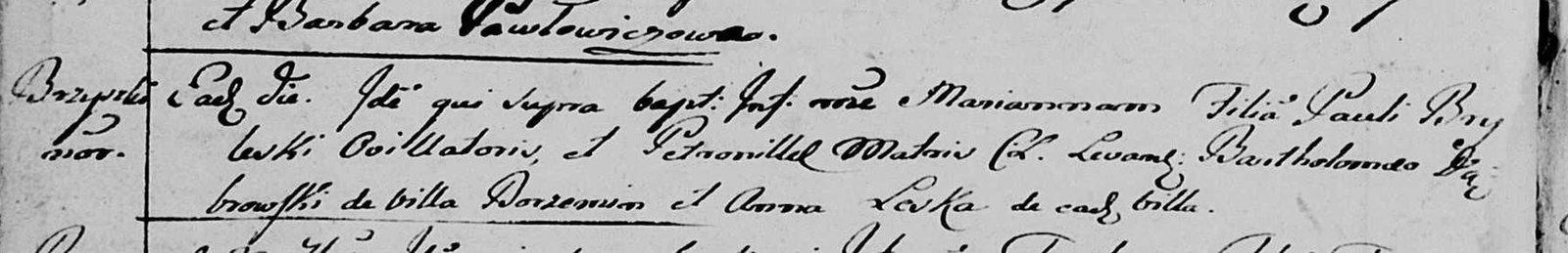 Baptism entry of Marianna Brylewska, 1793