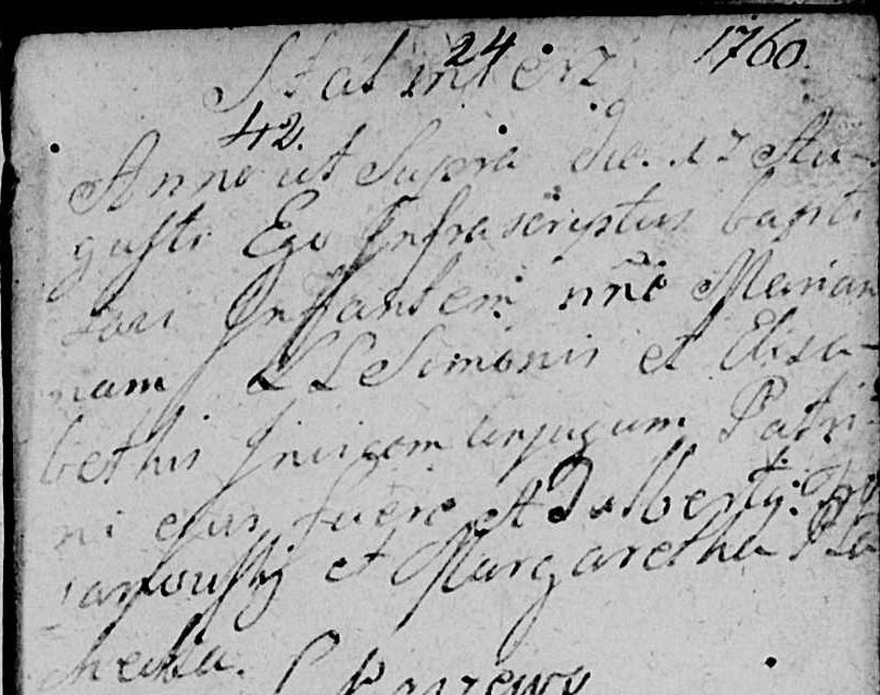 Baptism entry of Marianna, daughter of Szymon and Elżbieta, 1760
