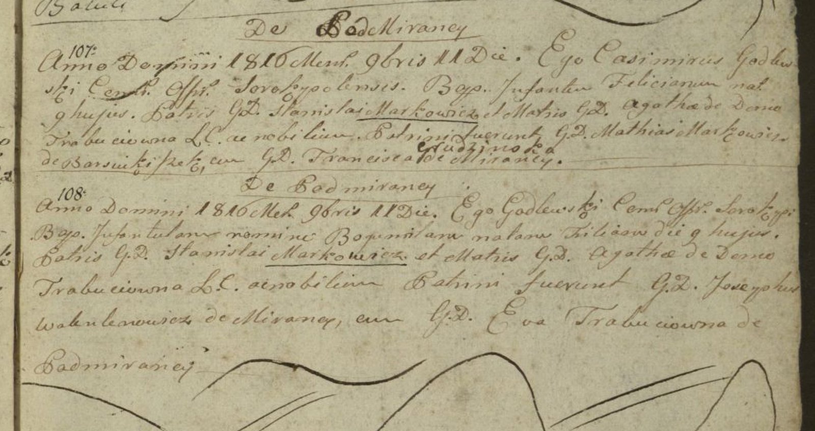 Baptism of the twins Felicjan and Bogumiła Markowicz, 11 November 1816