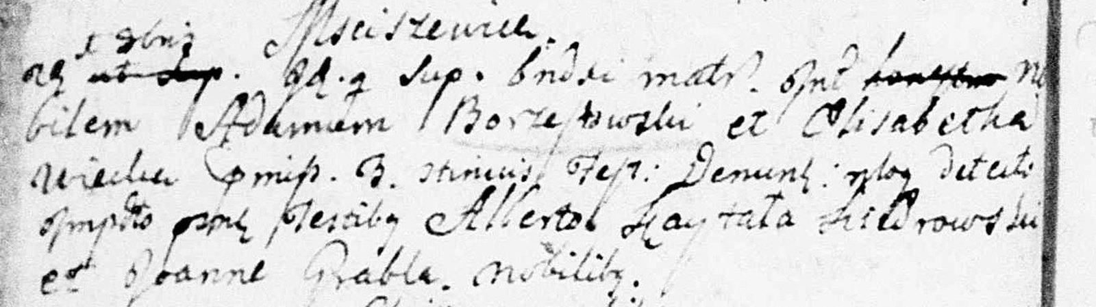 Marriage entry of Adam Borzestowski and Elżbieta Wiecka, 1752