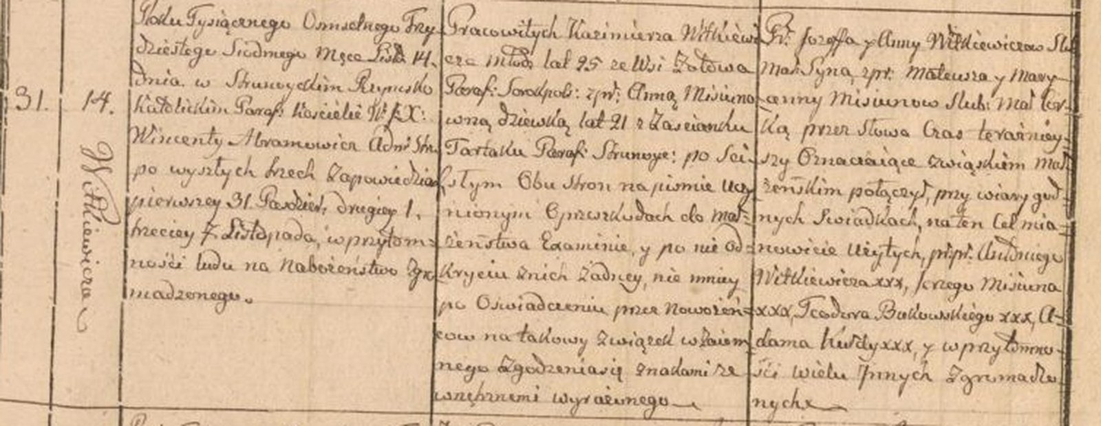 Marriage of Kazimierz Witkiewicz to Anna Misiun, 14 November 1837