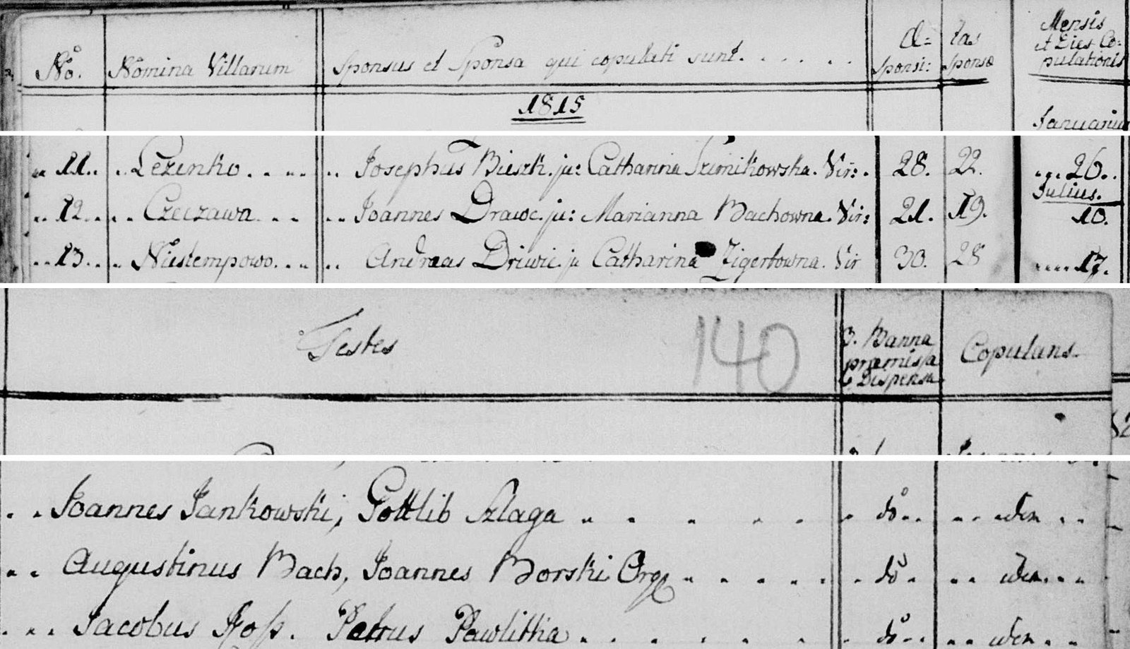 Marriage entry of Jan Drawc and Marianna Bach, 1815
