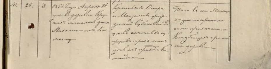 Komaje parish deaths, 1851, entry 41 (Lithuanian State Historical Archives)
